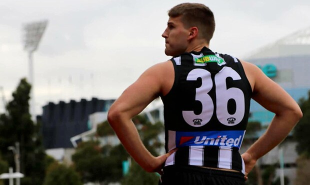 180624_620Gooch.jpg Brayden Sier watches on during Collingwood's loss to the Northern Blues. Photo: Collingwood Media. - Collingwood,Collingwood Magpies,VFL